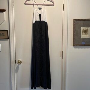 Armani Exchange Razorback White and Black Button Down Maxi Dress